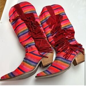 Colorful Striped Fringe Cowboy Boots